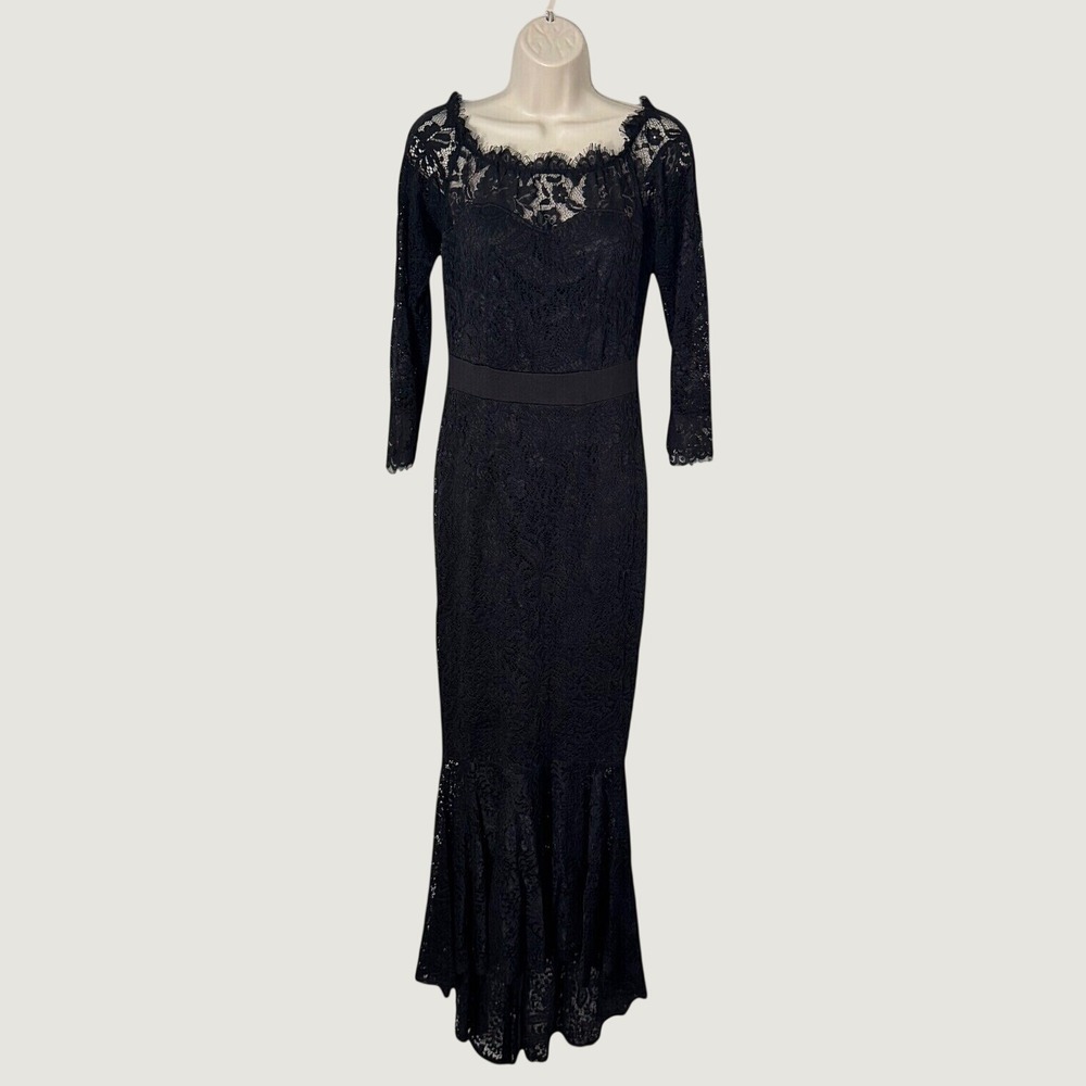 Womens Lace Off Shoulder Long Sleeve Mermaid Maxi Dress Black Sz M Evening Gown